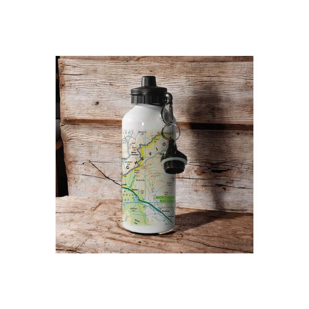 Produktbild för OS Map 600ml Metal Water Bottle - Northumberland National Park