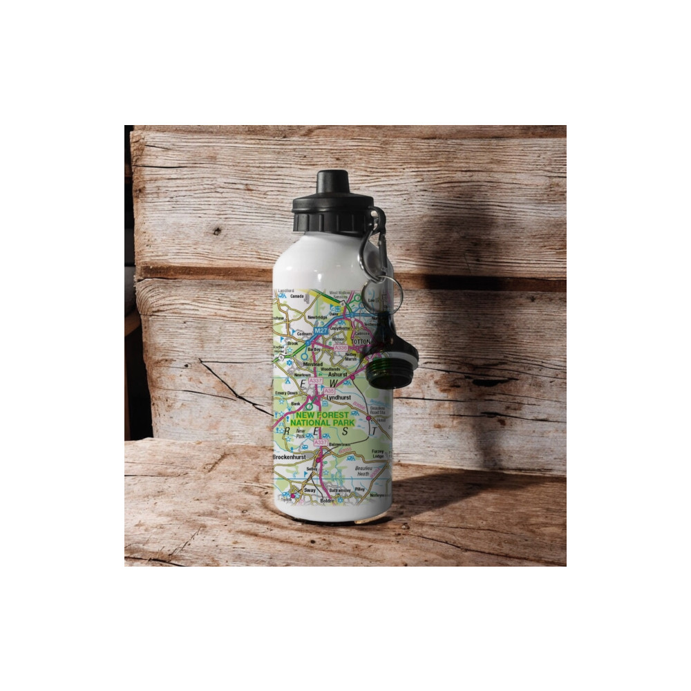 Produktbild för OS Map 600ml Metal Water Bottle - New Forest National Park