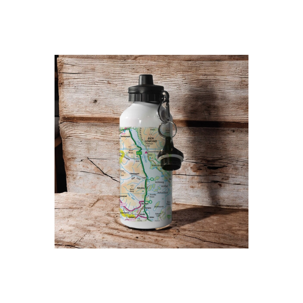 Produktbild för OS Map 600ml Metal Water Bottle - Loch Lomond and The Trossachs National Park