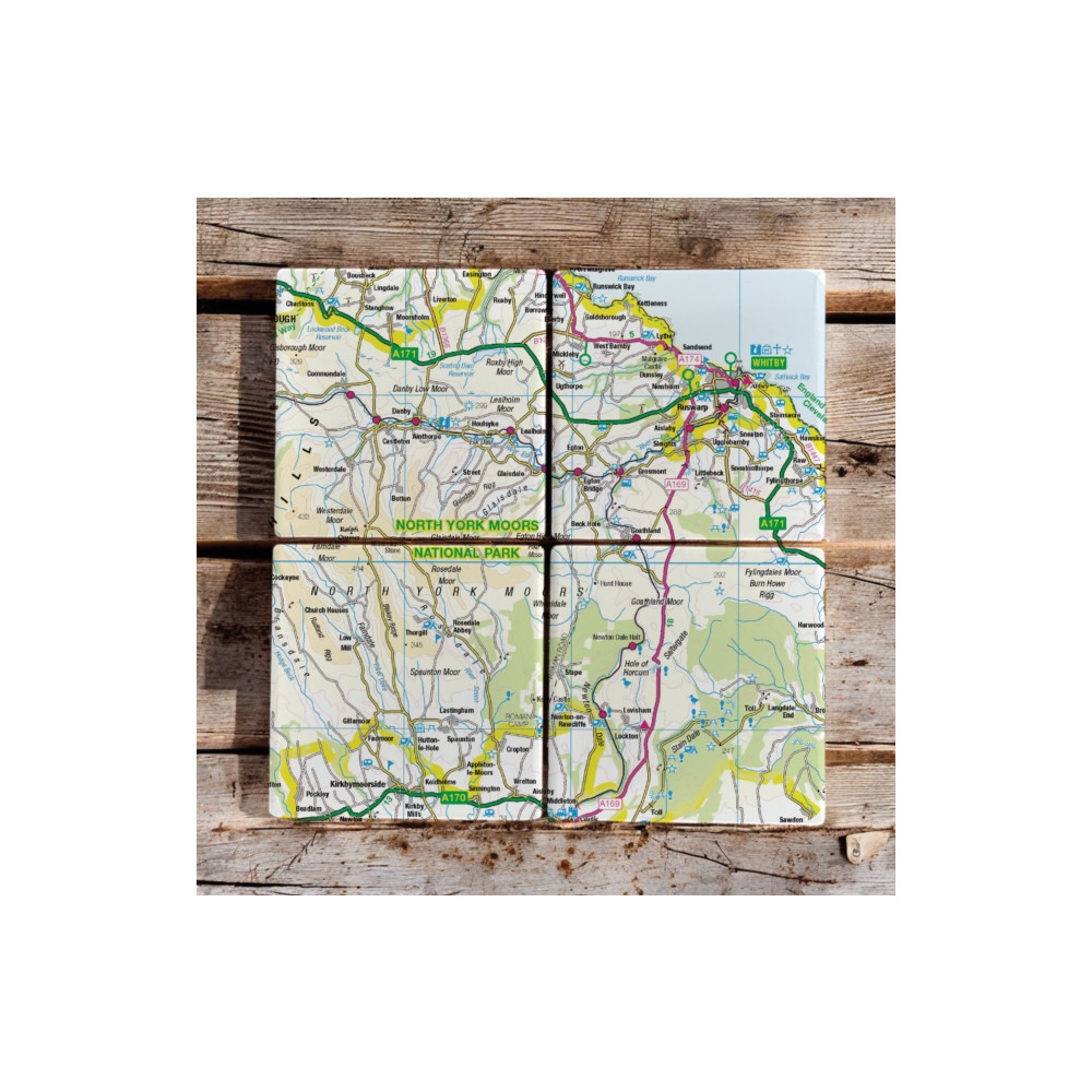 Produktbild för OS Map Ceramic Four Coaster Set - North York Moors National Park