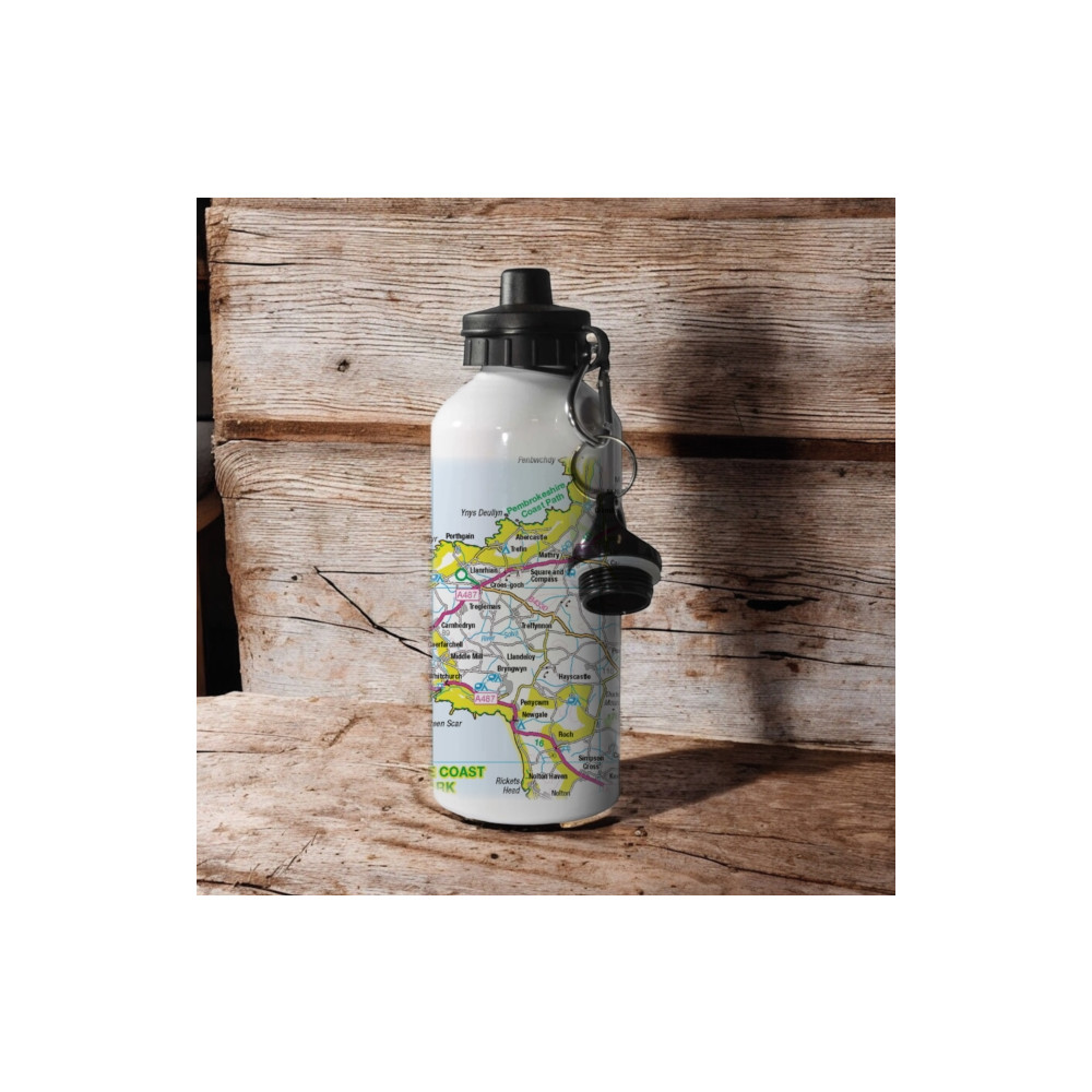 Produktbild för OS Map 600ml Metal Water Bottle - Pembrokeshire Coast National Park