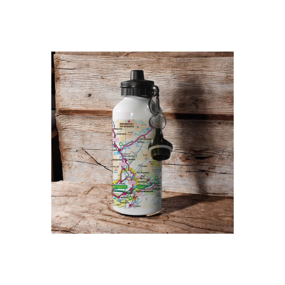 Produktbild för OS Map 600ml Metal Water Bottle - Snowdonia National Park