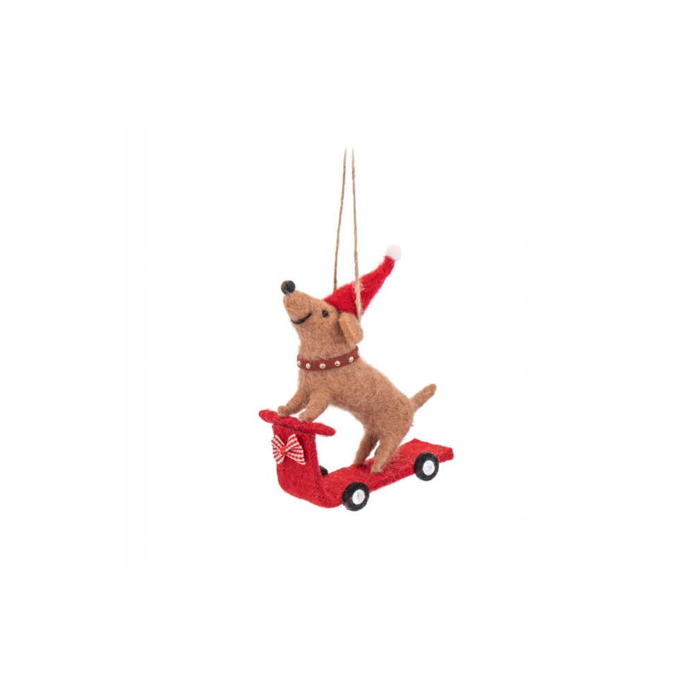 Produktbild för Santa Sausage Dog on a Scooter Felt Decoration