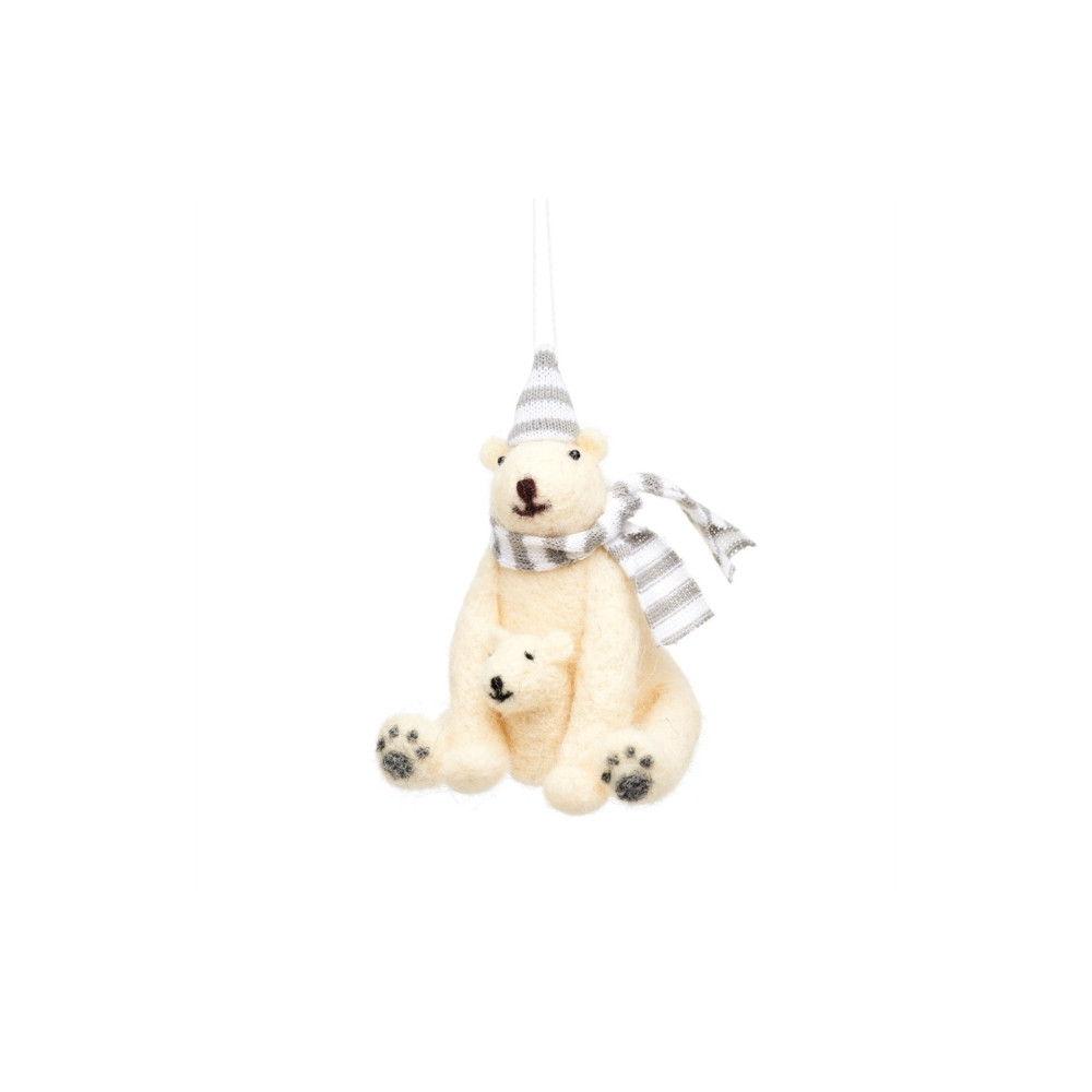 Produktbild för Polar Bear with Baby Felt Decoration