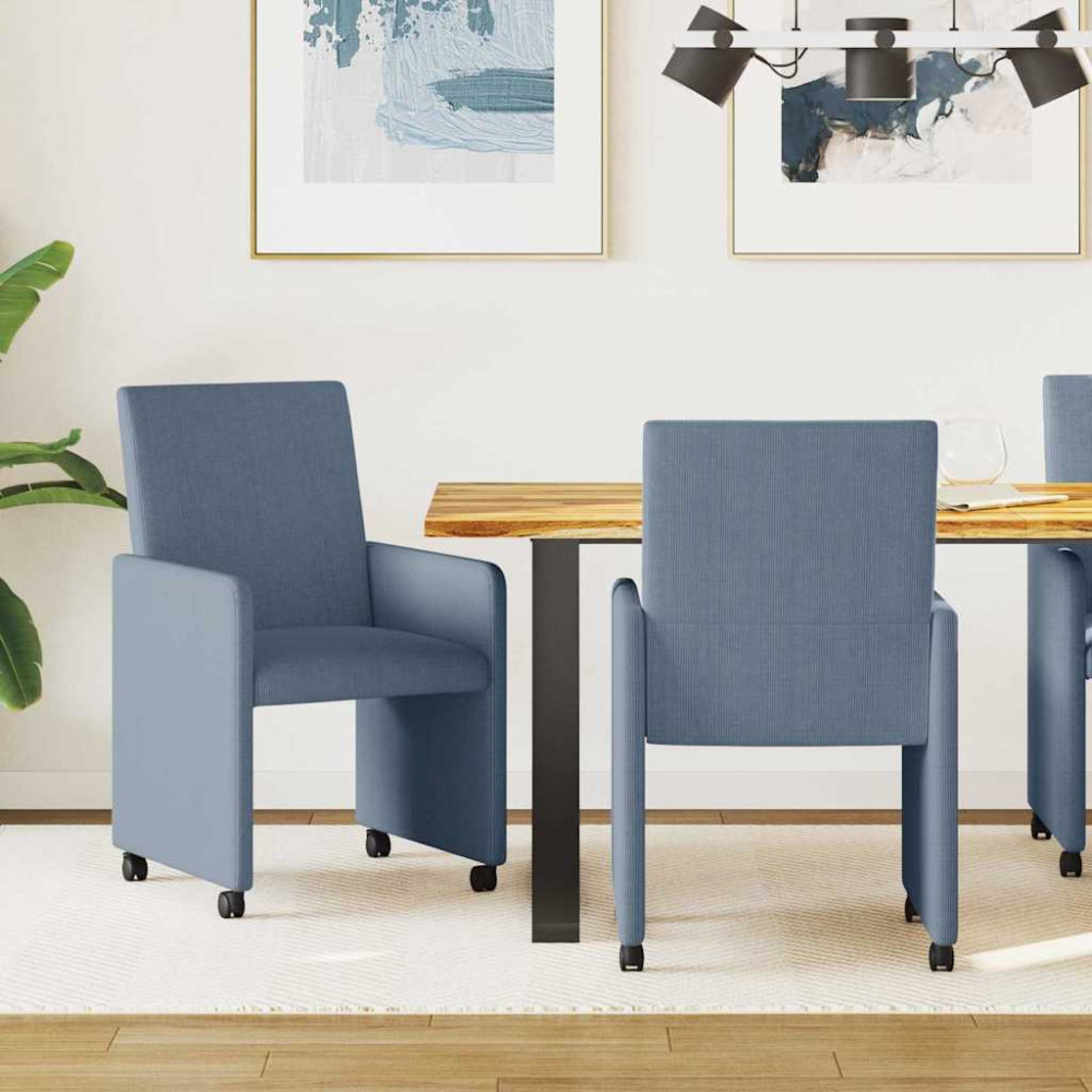 Produktbild för Matstolar med hjul med hjul 2 pcs Blå 57 x 66 x 94 cm Mockatyg