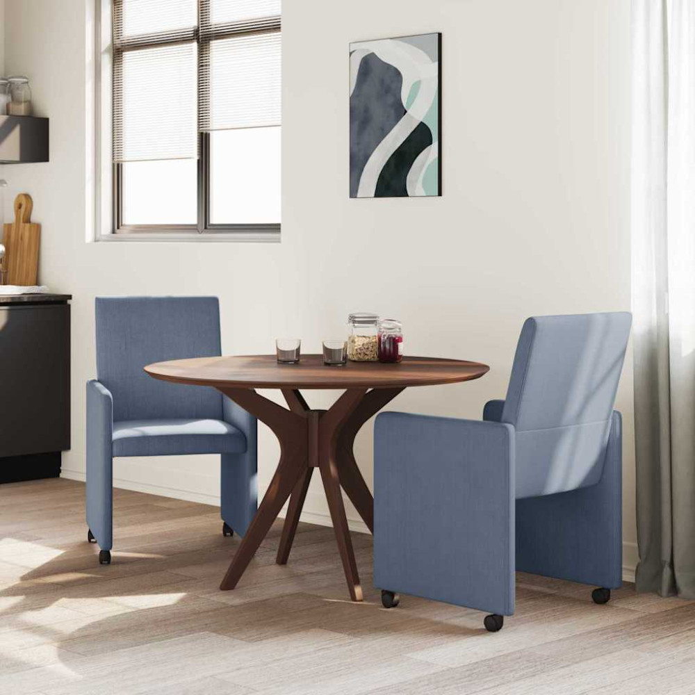 Produktbild för Matstolar med hjul med hjul 2 pcs Blå 57 x 66 x 94 cm Mockatyg