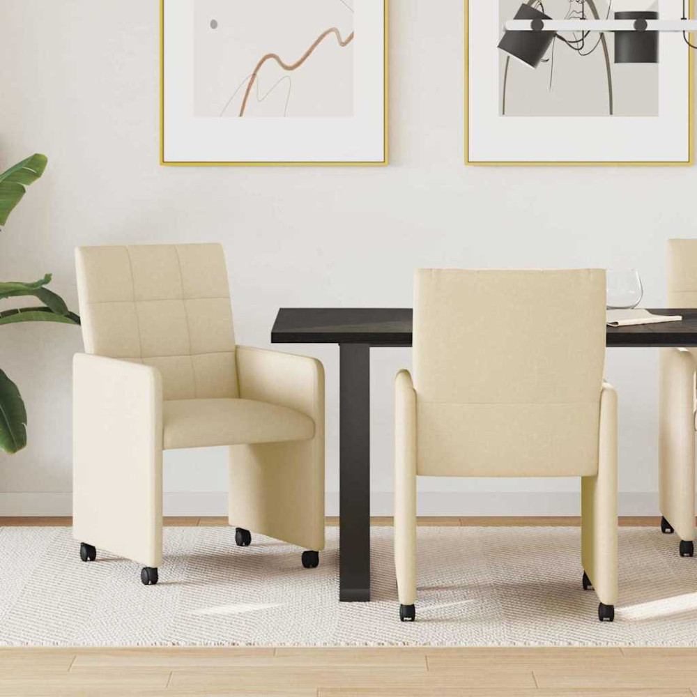 Produktbild för Matstolar med hjul med hjul 2 pcs Kräm 58 x 65 x 94 cm tyg