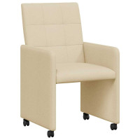 Produktbild för Matstolar med hjul med hjul 2 pcs Kräm 58 x 65 x 94 cm tyg