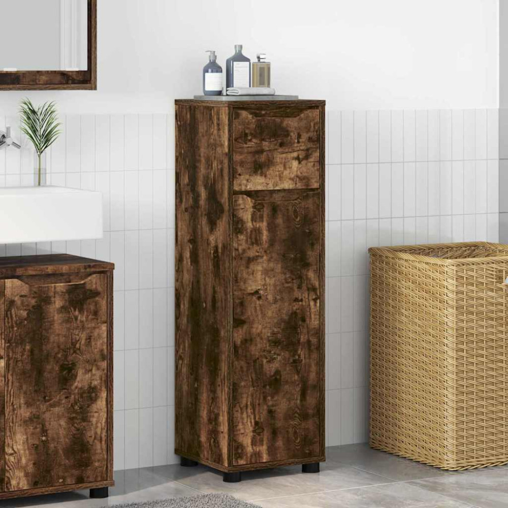 Produktbild för Badrumsskåp med låda Rökt ek 30,5 x 30 x 101 cm Konstruerat trä
