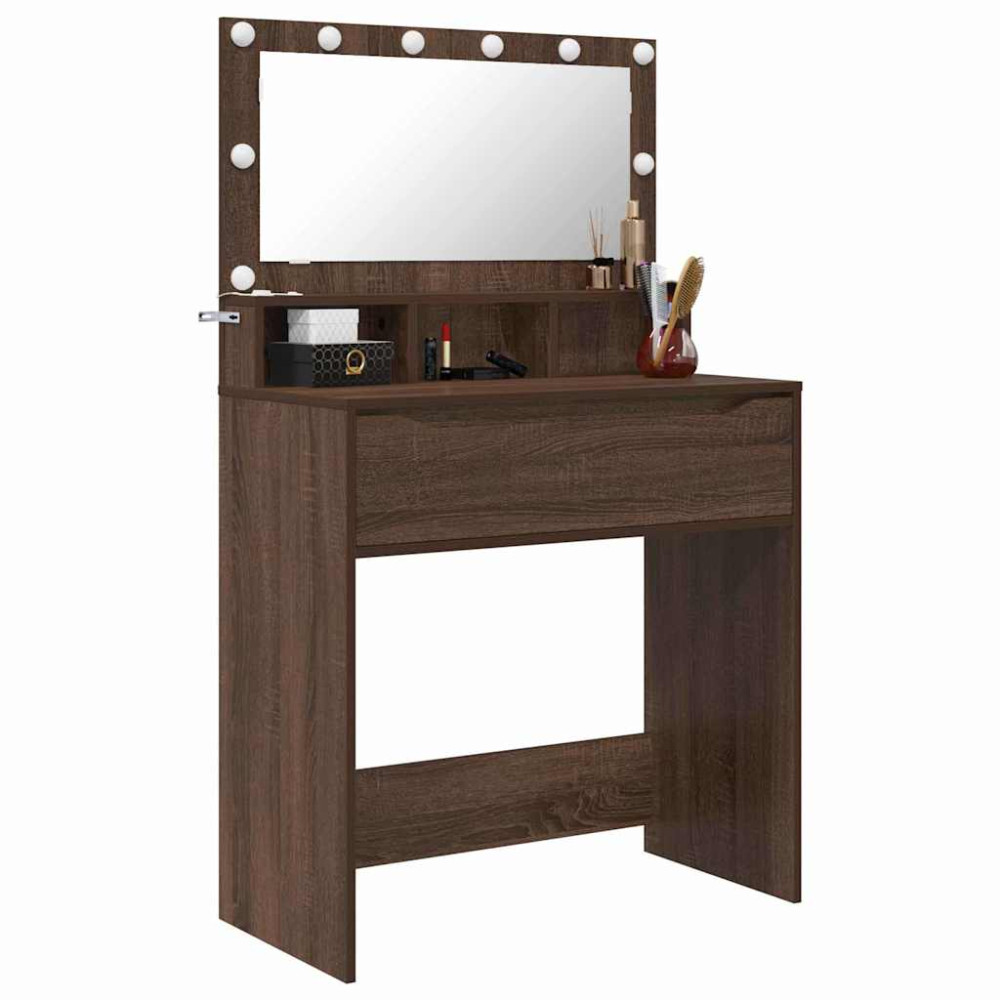 Produktbild för Sängrum Smyckesbord Brun Ek 80 x 39,6 x 135 cm Konstruerat trä