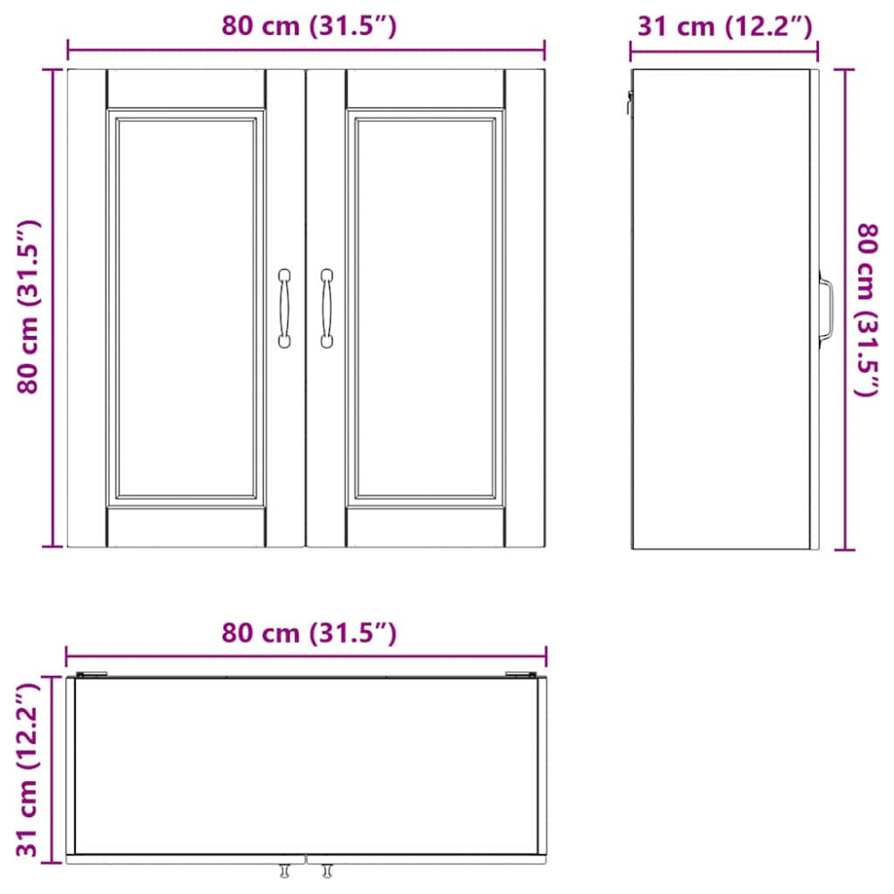 Produktbild för Väggskåp PORTO Högblanka vita 80 x 31 x 80 cm Konstruerat trä