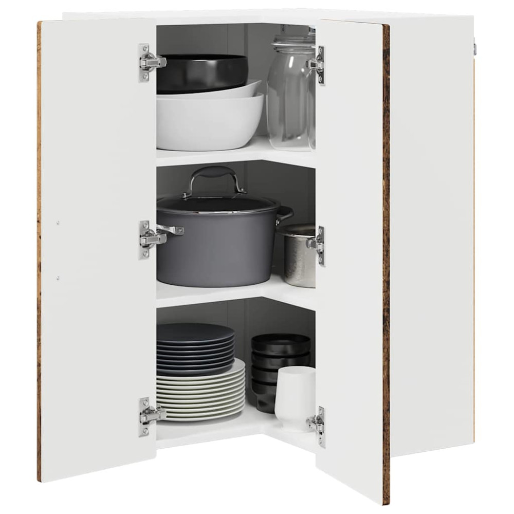 Produktbild för Vägghörnskåp PORTO Gammalt trä 57 x 57 x 80 cm Konstruerat trä