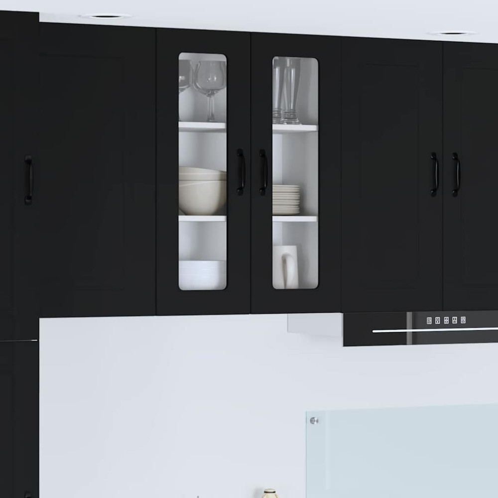 Produktbild för Väggglasförråd PORTO Svart 60 x 31 x 80 cm Konstruerat trä