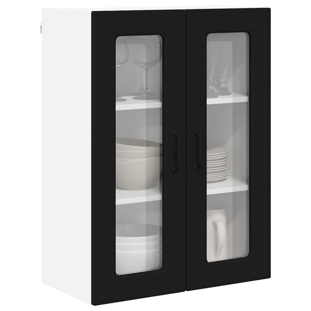 Produktbild för Väggglasförråd PORTO Svart 60 x 31 x 80 cm Konstruerat trä