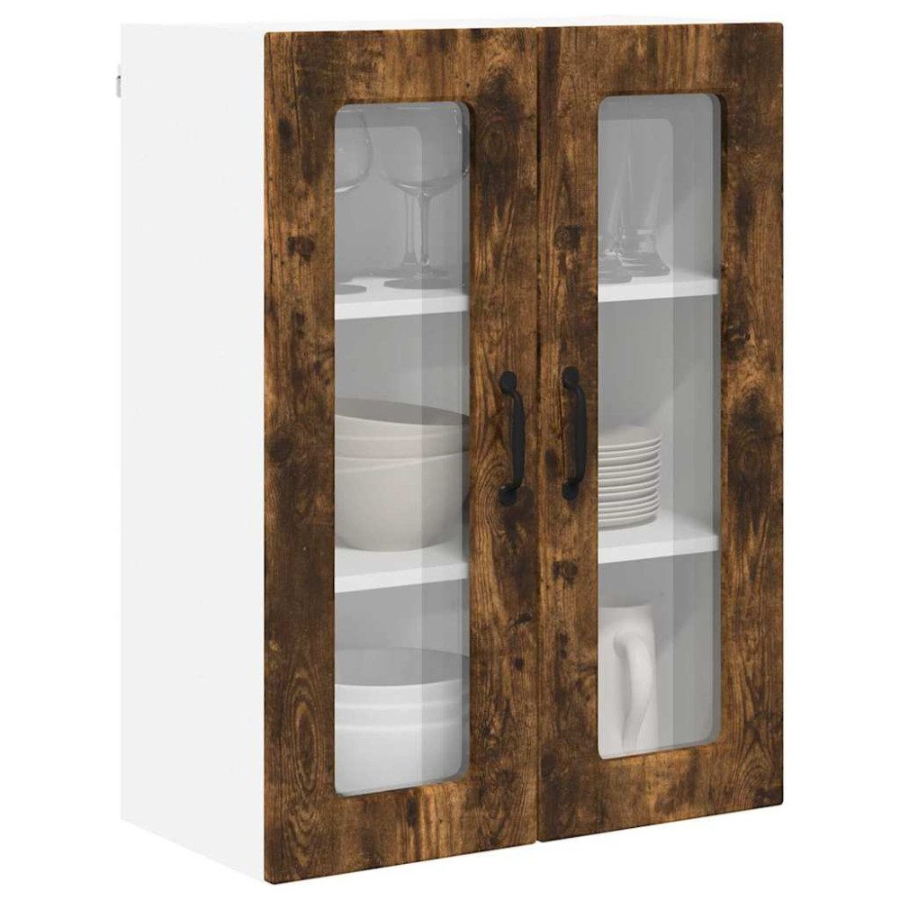 Produktbild för Väggglasförråd PORTO Rökt ek 60 x 31 x 80 cm Konstruerat trä