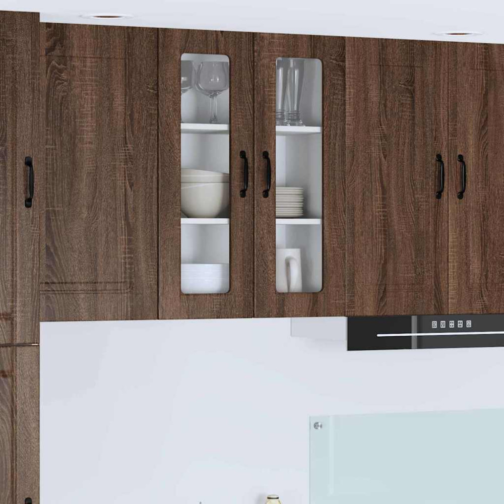 Produktbild för Väggsglas skåp PORTO Brun Ek 60 x 31 x 80 cm Konstruerat trä