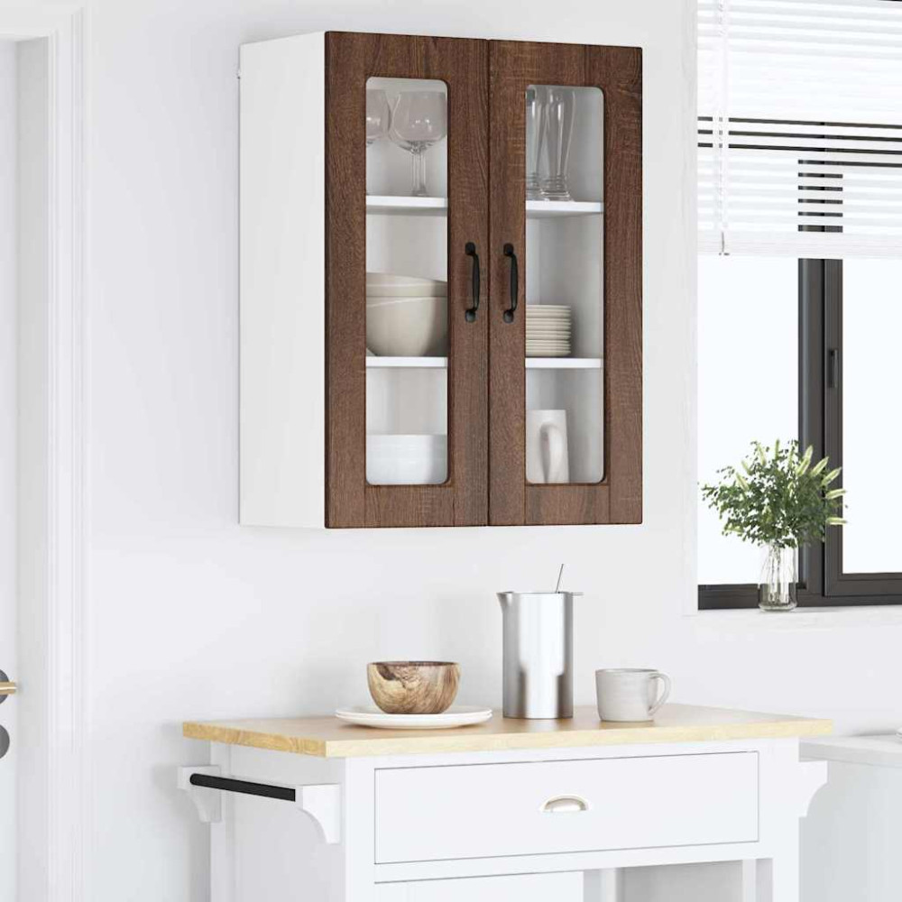 Produktbild för Väggsglas skåp PORTO Brun Ek 60 x 31 x 80 cm Konstruerat trä