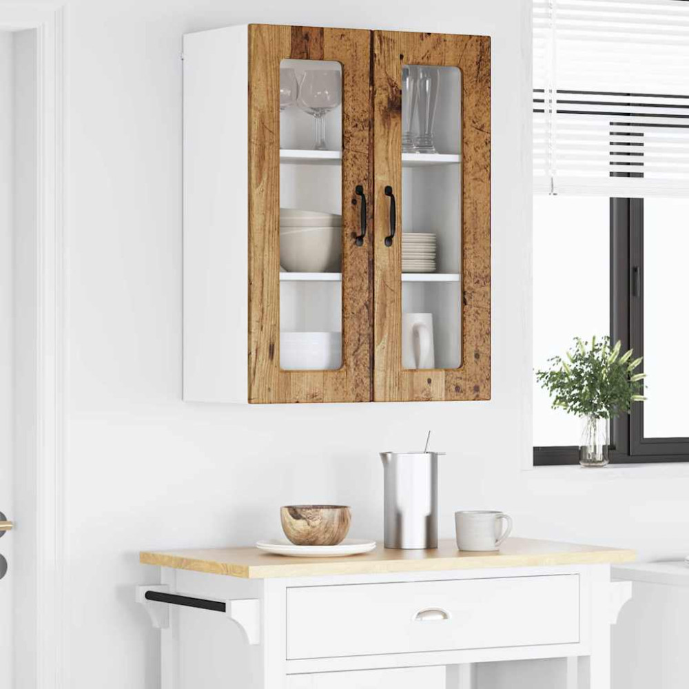 Produktbild för Väggglasförråd PORTO Gammalt trä 60 x 31 x 80 cm