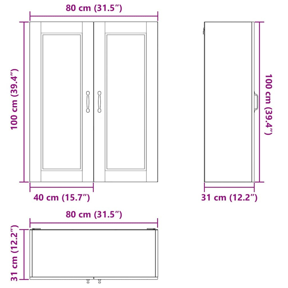 Produktbild för Väggskåp PORTO Betonggrå 80 x 31 x 100 cm Konstruerat trä