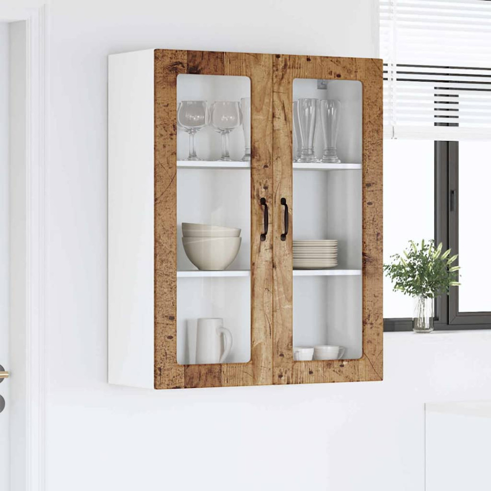 Produktbild för Väggglasförråd PORTO Gammalt trä 80 x 31 x 100 cm