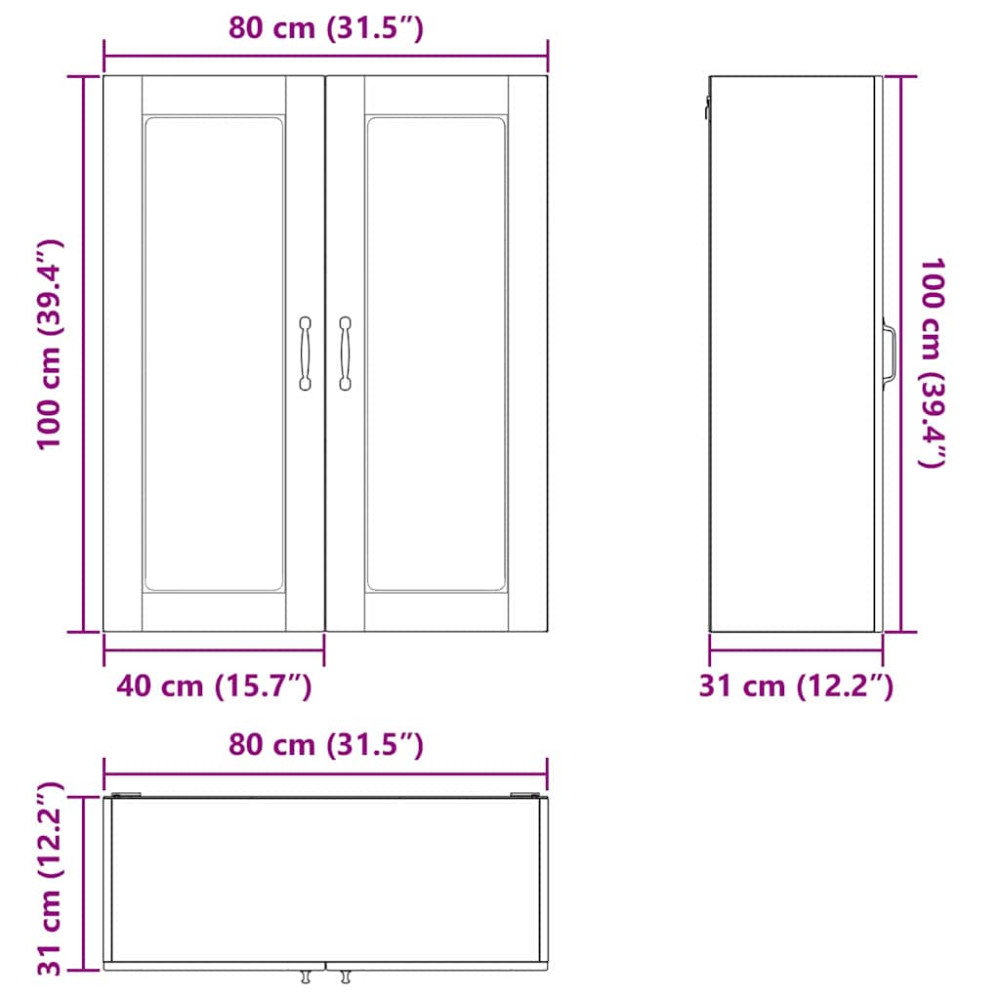Produktbild för Väggglasförråd PORTO Artisan Ek 80 x 31 x 100 cm