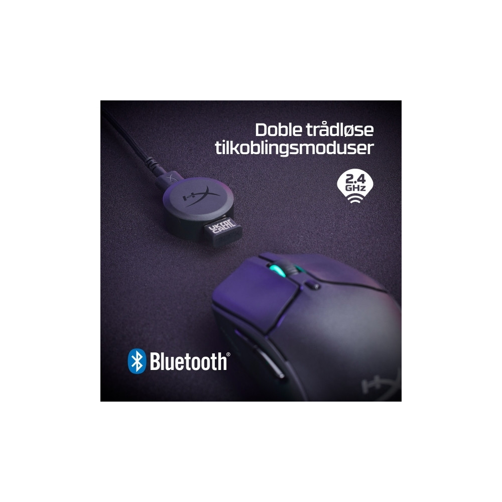 Produktbild för HyperX Pulsefire Haste 2 - mus - 2.4 GHz, Bluetooth 5.0, USB - vit