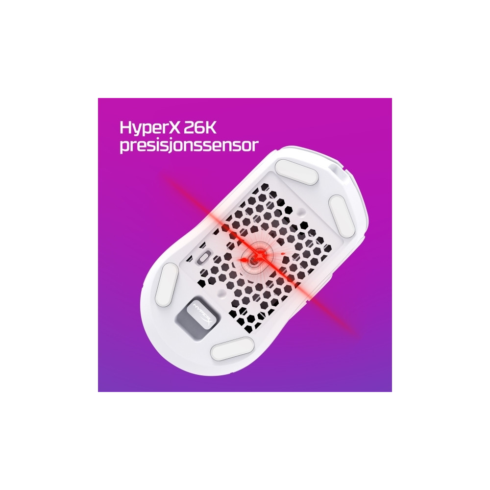 Produktbild för HyperX Pulsefire Haste 2 - mus - 2.4 GHz, Bluetooth 5.0, USB - vit