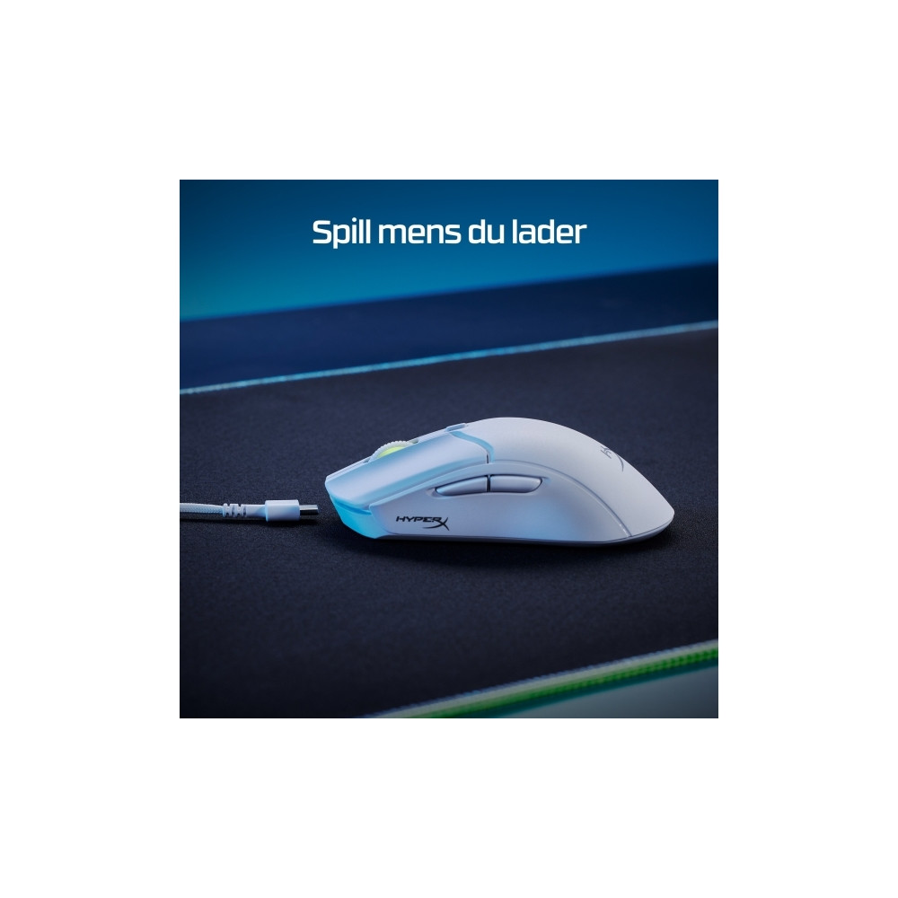 Produktbild för HyperX Pulsefire Haste 2 - mus - 2.4 GHz, Bluetooth 5.0, USB - vit