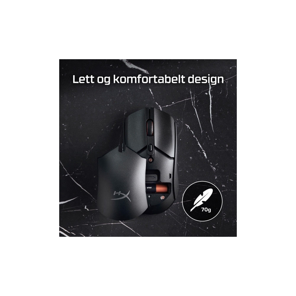 Produktbild för HyperX Pulsefire Haste 2 - mus - 2.4 GHz, Bluetooth 5.2, USB 2.0 - svart