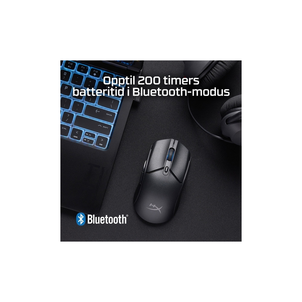 Produktbild för HyperX Pulsefire Haste 2 - mus - 2.4 GHz, Bluetooth 5.2, USB 2.0 - svart