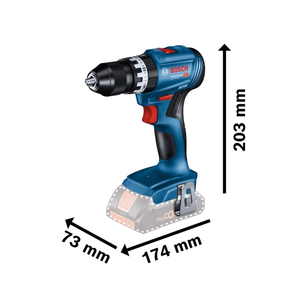 Produktbild för Bosch GSB 18V-45 Professional - borr/drivare - sladdlös - 2 hastigheter - inget batteri