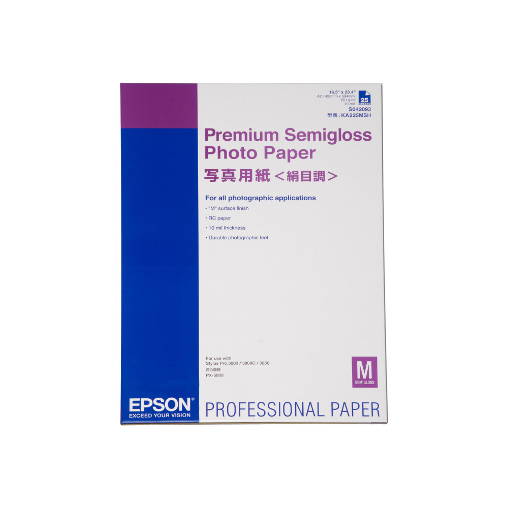 Produktbild för Epson Premium Semigloss Photo Paper - fotopapper - halvblank - 25 ark - A2 - 251 g/m²