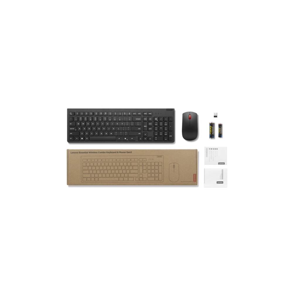 Produktbild för Lenovo Essential Wireless Combo Gen 2 - sats med tangentbord och mus - QWERTY - norsk - svart Inmatningsenhet