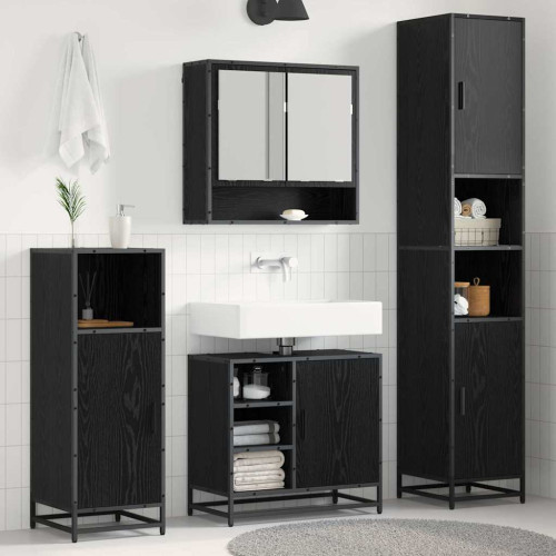 vidaXL Badrumsmöbelset med hylla 3 pcs Svart Ek Konstruerat trä