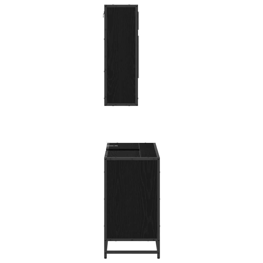 Produktbild för Badrumsmöbelset med låda 2 pcs Svart Ek Konstruerat trä