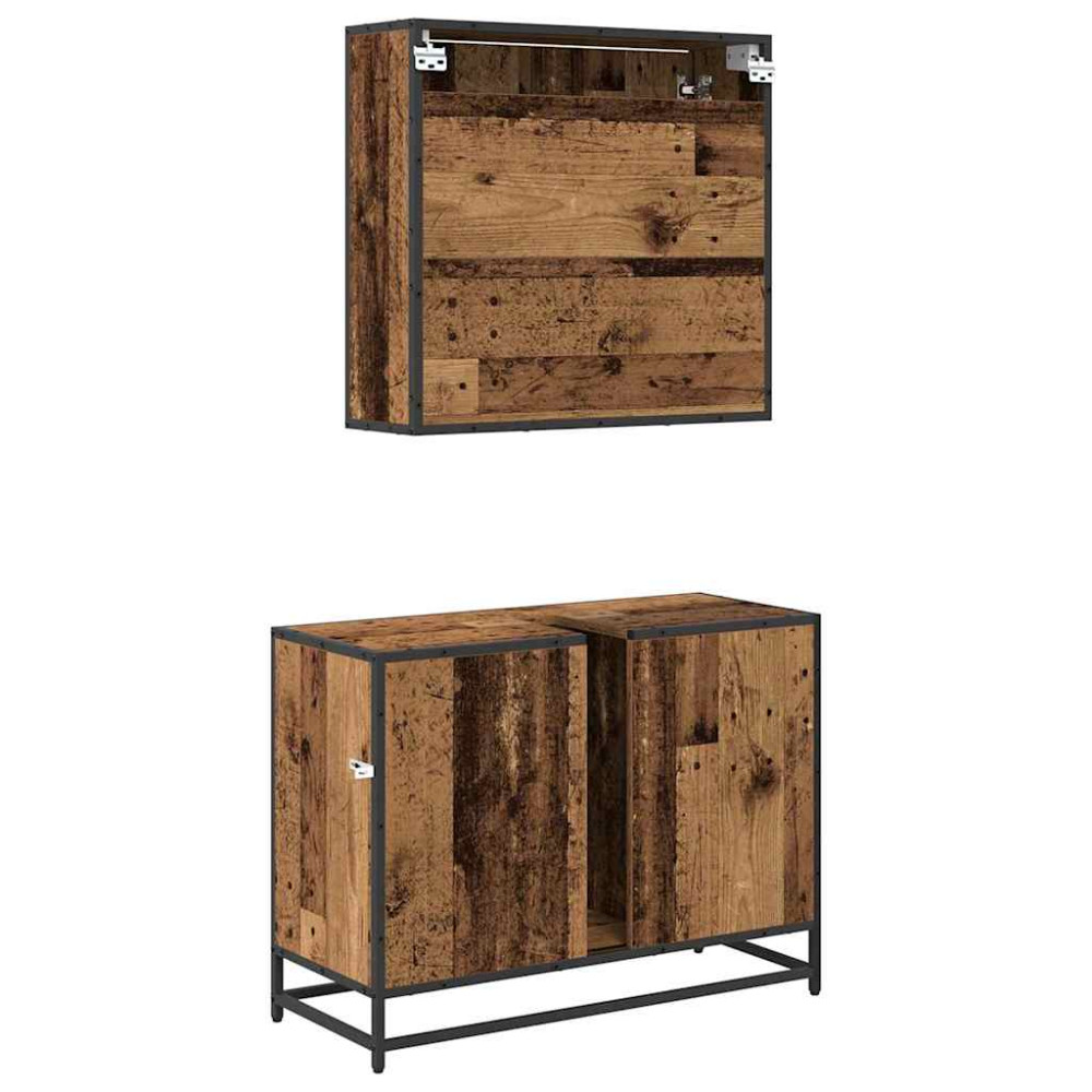 Produktbild för Badrumsmöbelset med hylla 2 pcs Gammalt trä Konstruerat trä