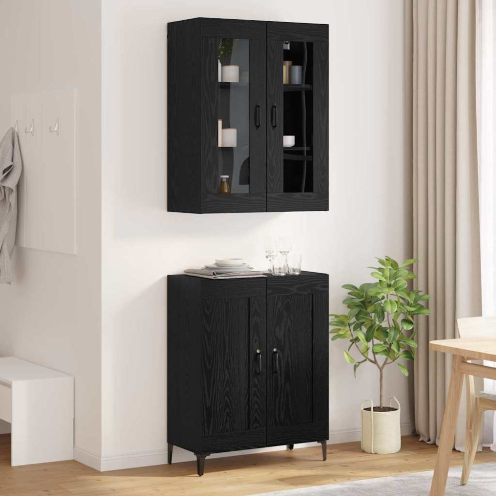 Produktbild för Skåp Svart Ek 69,5 x 34 x 180 cm Konstruerat trä