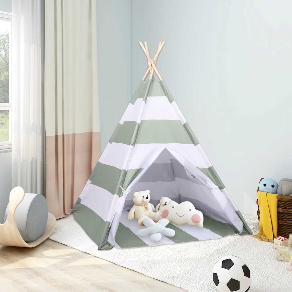 Produktbild för Barnstält Randig Grå och Vit 120 x 120 x 150 cm Massiv furu