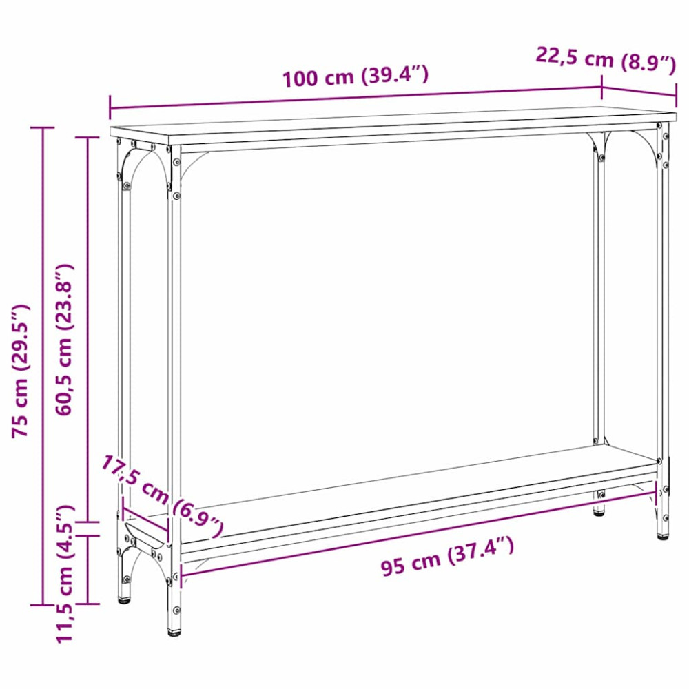 Produktbild för Konsolbord Svart Ek 100 x 22,5 x 75 cm Konstruerat trä