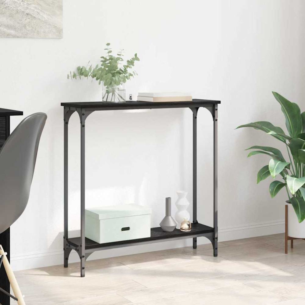 Produktbild för Konsolbord med hylla Svart Ek 75 x 22,5 x 75 cm Konstruerat trä