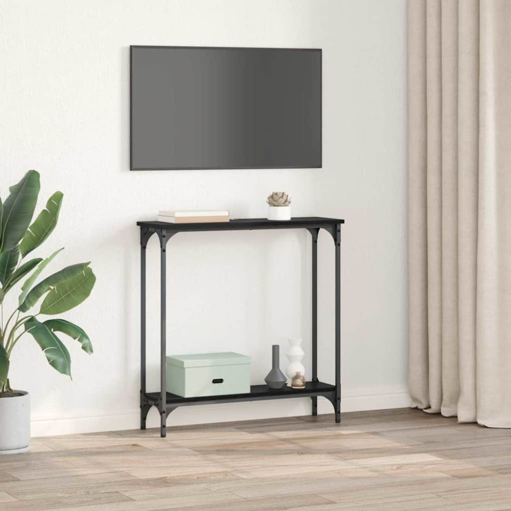 Produktbild för Konsolbord med hylla Svart Ek 75 x 22,5 x 75 cm Konstruerat trä