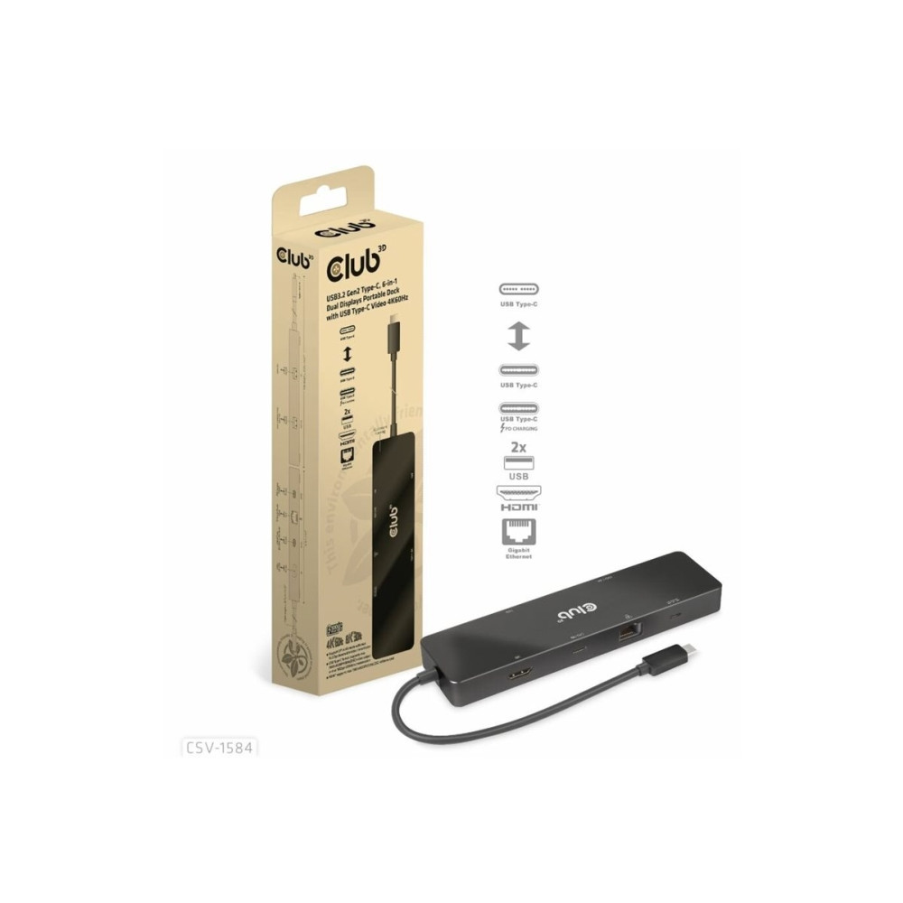 Produktbild för Club 3D - dockningsstation - USB-C - HDMI - 1GbE