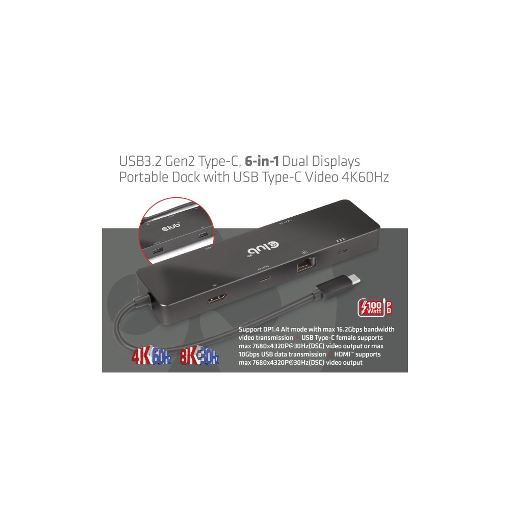Produktbild för Club 3D - dockningsstation - USB-C - HDMI - 1GbE