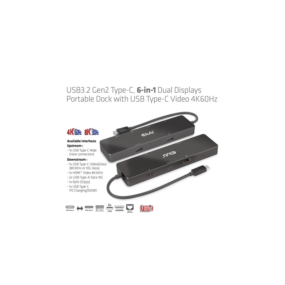 Produktbild för Club 3D - dockningsstation - USB-C - HDMI - 1GbE