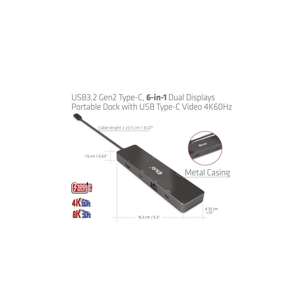 Produktbild för Club 3D - dockningsstation - USB-C - HDMI - 1GbE