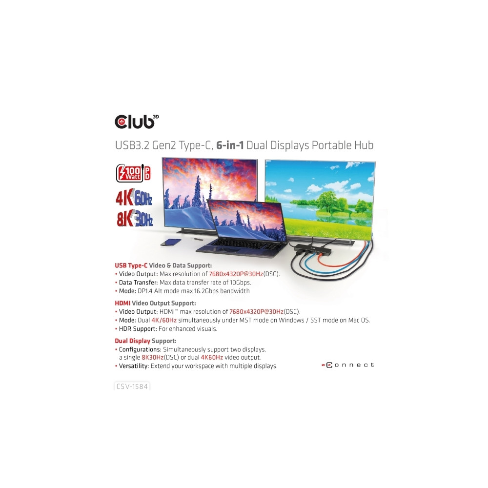 Produktbild för Club 3D - dockningsstation - USB-C - HDMI - 1GbE