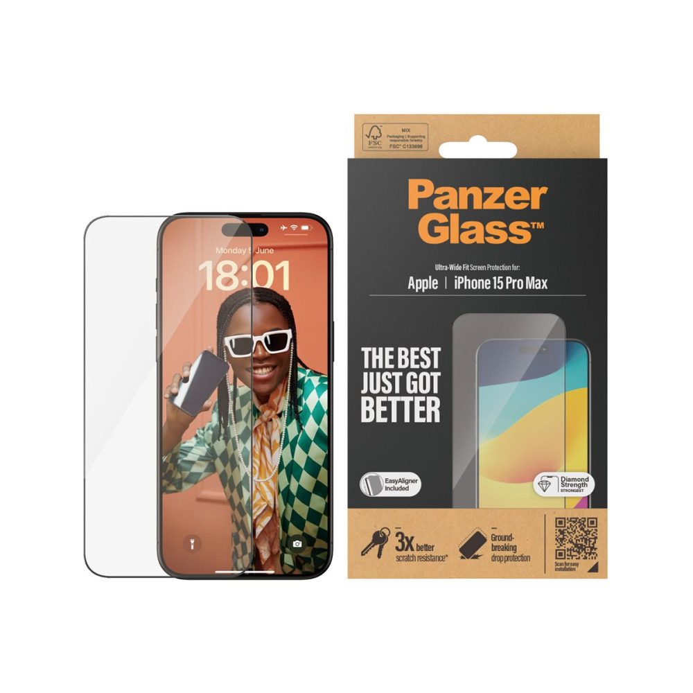 Produktbild för PanzerGlass - skärmskydd för mobiltelefon - ultrabred passning med EasyAligner