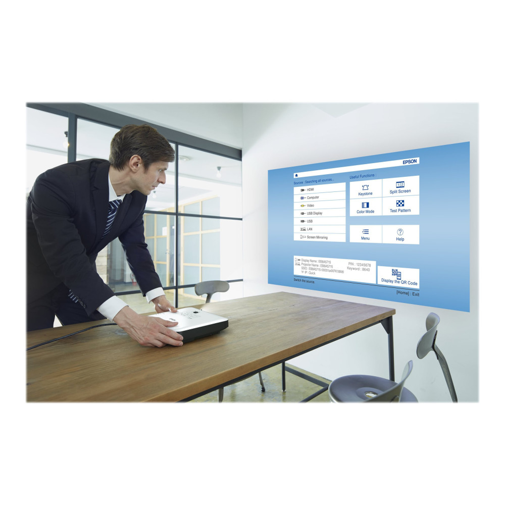 Produktbild för Epson EB-1795F - 3LCD-projektor - bärbar - 802.11n wireless / NFC / Miracast - svart, vit