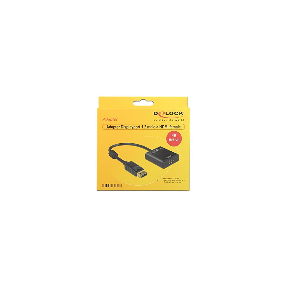 Produktbild för Delock Adapter Displayport 1.2 male > HDMI female 4K Active - videokonverterare - Parade PS171 - svart