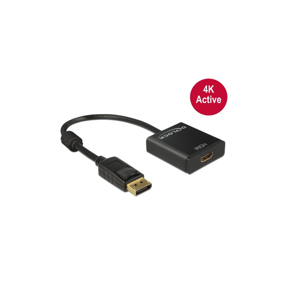 Produktbild för Delock Adapter Displayport 1.2 male > HDMI female 4K Active - videokonverterare - Parade PS171 - svart